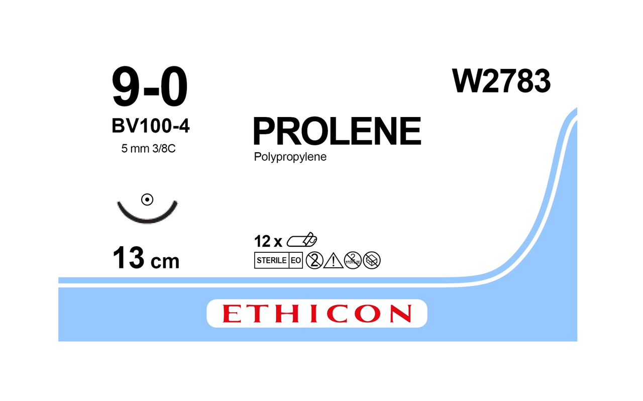 Хірургічна нитка Ethicon Пролен (Prolene) 9/0, довжина 13 см, кільк. голка 5,1 мм, W2783