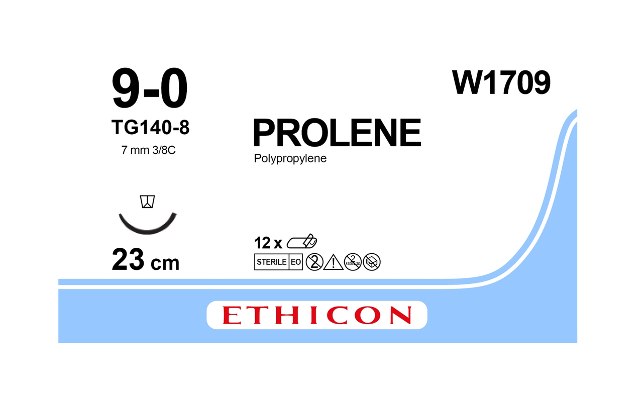 Хірургічна нитка Ethicon Пролен (Prolene) 9/0, довжина 23 см, голка 6,5 мм, W170