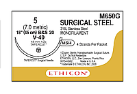 Хирургическая проволока Ethicon (Surgical Steel) 5, 4шт по 45 см, кол-реж. игла 48 мм, M650G