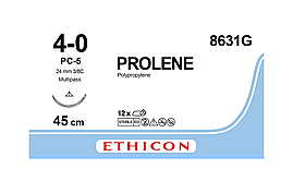 Хірургічна нитка Ethicon Пролен (Prolene) 4/0, довжина 45 см, реж. голка 19 мм Prime 8631G (W8011T)