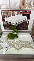 Скатерть на обеденный стол льняная (лен) сервировочная прямоугольная 160/300 см Турция Verolli