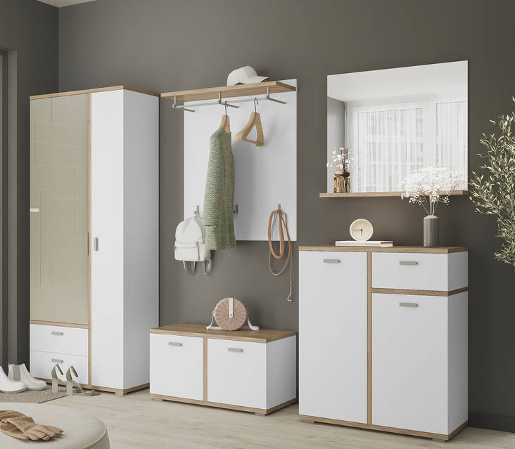 ❤ Купить Современная модульная узкая прихожая белая со шкафом