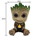 Горщик кашпо для квітів та канцелярії Грут Groot G9 Малюк з пташеням та підставкою пень, фото 7