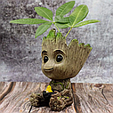 Горщик кашпо для квітів та канцелярії Грут Groot G9 Малюк з пташеням та підставкою пень, фото 10
