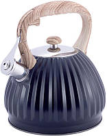 Чайник из нержавеющей стали со свистком 3 л черный Kamille NX, код: 8389753