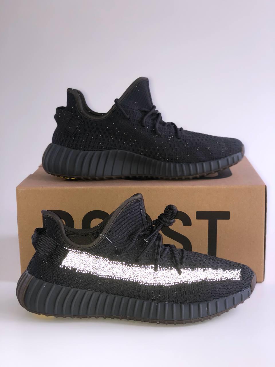 Чоловічі кросівки Adidas Yeezy Boost 350 V2 Cindet Reflectiv Кеди Адідас Ізі Буст 350 Чорні текстиль рефлектив весна літо