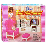 Ігрові лялькові меблі Gloria 9510 меблі для ляльок Вітальня крісло телевізор колонки стереосистема, фото 3