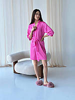 Женский халат стильный в полоску в полоску розовый шелк сатин размер S короткий халат модный для девушки на