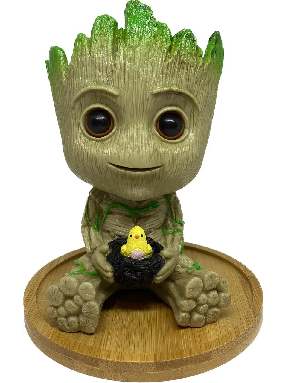 Горщик кашпо для квітів та канцелярії Грут Groot G9 Малюк з пташеням з круглою підставкою, фото 1