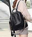 Рюкзак жіночий шкіряний міський стильний. Рюкзак із натуральної шкіри (чорний), фото 4