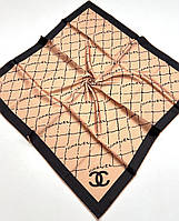 Шелковый молодежный брендовый платок Chanel Шанель. Стильный весенний платок с ручной подшивкой Черно - Золотистый