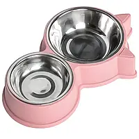 Миска двойная Taotaopets 132215 Pink для котов металическая с пластиковой подставкой