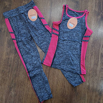 Дитячі фітнес-костюмчики(майка та лосини)"Ласточка" Art: 00-1 4-6 років Сіро-Рожевий