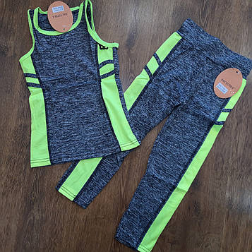 Дитячі фітнес-костюмчики(майка та лосини)"Ласточка" Art: 00-1 4-6 років Сіро-Салатовий