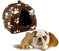 Будиночок для собак і кішок Pet Hut м'яка коричнева лежанка