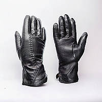 Перчатки кожаные женские на махровой подкладке чёрные Мария 1200_6,5