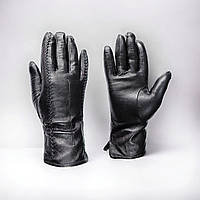 Перчатки кожаные женские на махровой подкладке чёрные Мария 1201_8