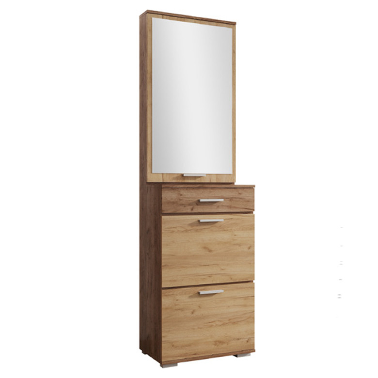 Сучасна компактна модульна тумба для взуття в прихожу з дзеркалом та поличками з ДСП 60*206 см Віва Сокме, фото 1