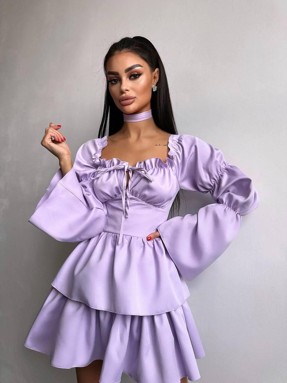 Коротке розкльошене плаття з воланами на спідниці та чокером (р. S, M) 66PL5635Е, фото 1