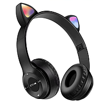 Наушники детские Bluetooth накладные Cat Ear P47M Гарнитура MP3 с кошачьими ушками RGB подсветкой Черные ep