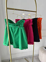 Женские льняные шорты короткие на высокой посадке (р. 42,44,46) Зеленый, 44