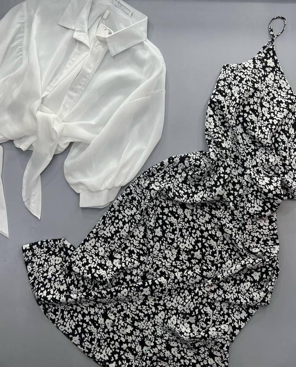 Стильне жіноче легке літнє повсякденне плаття до коліна з сорочкою костюм софт сарафан в квіточку, фото 1