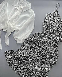 Стильне жіноче легке літнє повсякденне плаття до коліна з сорочкою костюм софт сарафан в квіточку