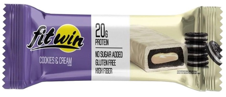 Протеїновий батончик ПЕЧЕННЯ-КРЕМ з начинкою БЕЗ ЦУКРУ COOKIES&CREAM 60 г 33% FitWin