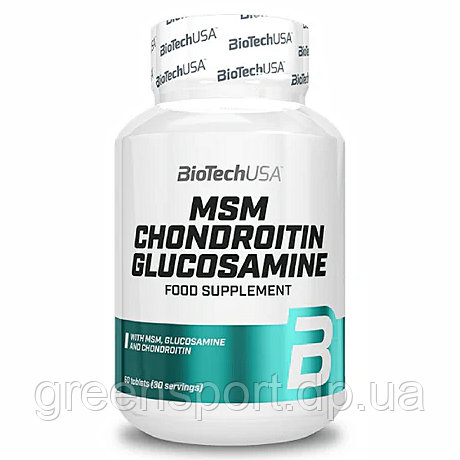 BioTech USA MSM Chondroitin Glucosamine 60 таблеток, для суглобів, зв'язок і хрящів, глюкозамін, хондроїтин, мсм