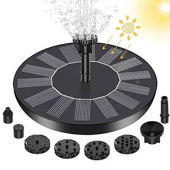 Садовий фонтан-насос на сонячній батареї (13см) + 6 насадок / Міні насос для фонтану / Декоративний фонтан для ставка