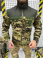 Тактическая флисовая кофта мультикам, Военная мужская кофта со вставками плащевки олива