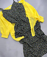 Красивое нежное женское стильное легкое летнее платье в цветочный принт миди комплект двойка с рубашкой софт Желтый, 50/52