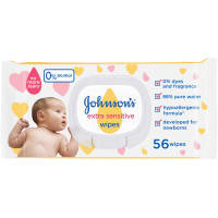 Детские влажные салфетки Johnson s baby Экстра нежные 0+ 56 шт (3574661599250)