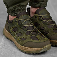 Тактические летние кроссовки из натуральной кожи/ Дышащие кроссовки для военных/ Армейские оливковые кроссовки