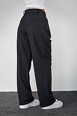 Класичні штани з акцентними ґудзиками на поясі — чорний колір, S (є розміри), фото 2