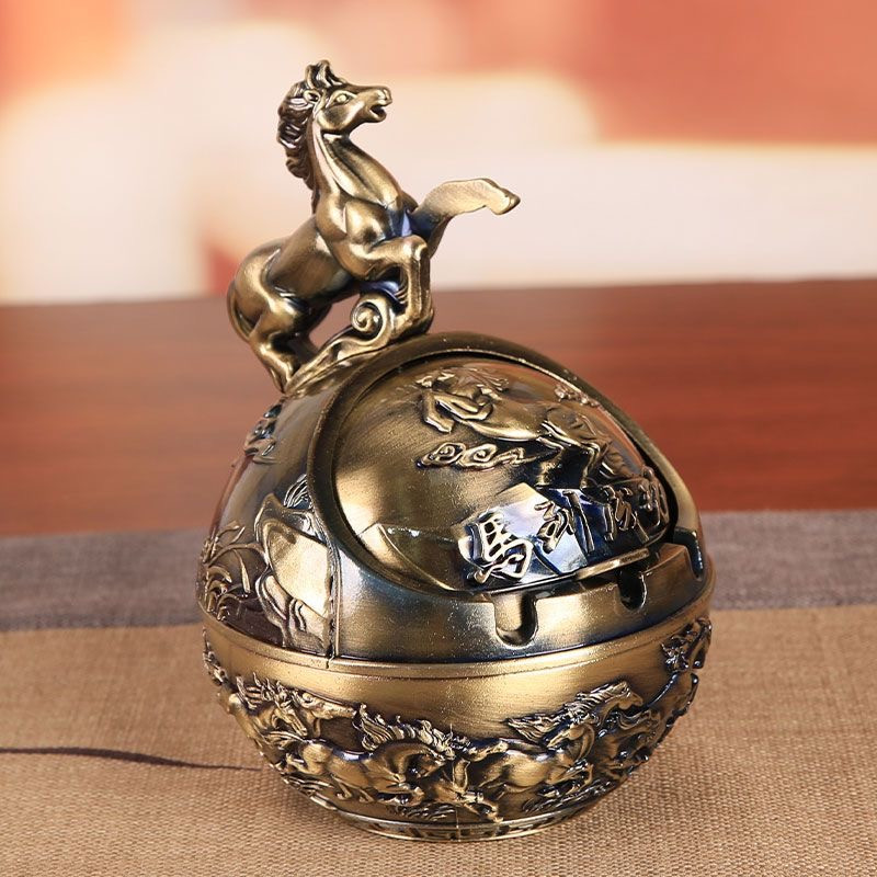 Металева попільничка рік Коня (колір латуні), фото 1