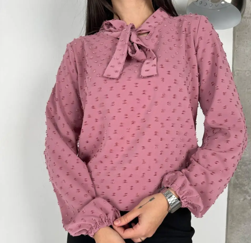 Стильна жіноча блуза з довгими рукавами фрезова блузка з бантом нарядна блуза жіноча літня, фото 1