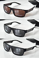 Мужские брендовые солнцезащитные очки POLARIZED в стильной оправе, Черные/Коричневые