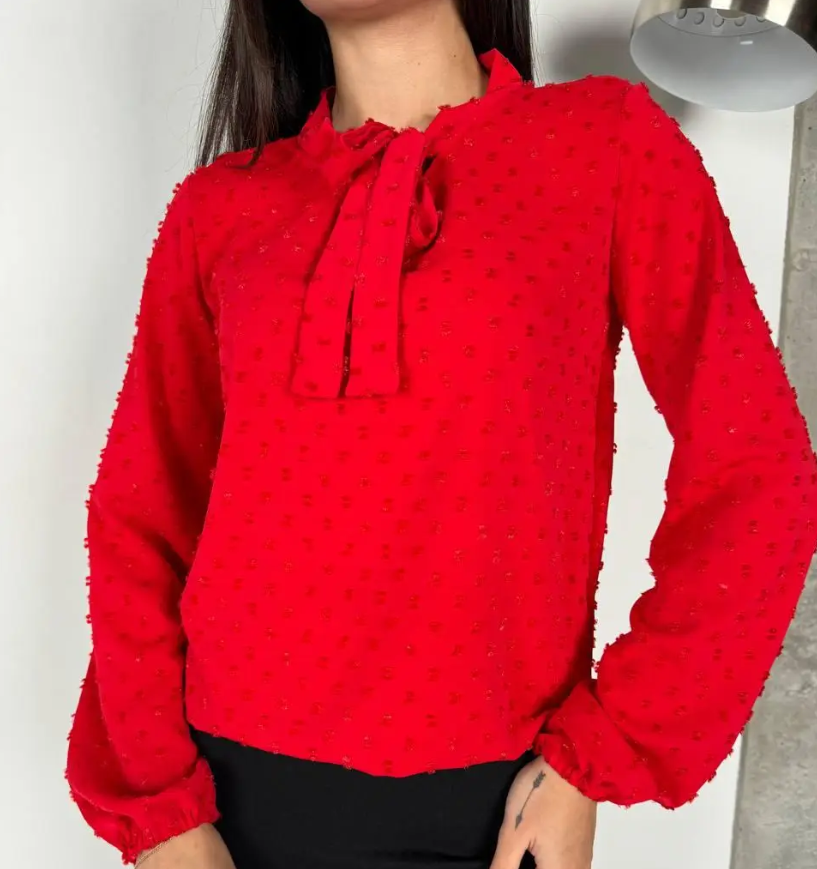 Стильна жіноча блуза з довгими рукавами красная блузка з бантом нарядна блуза жіноча літня, фото 1