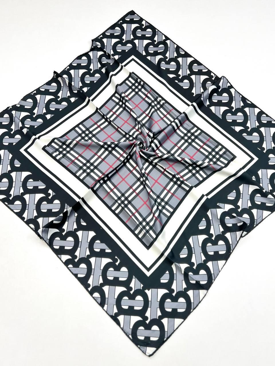 Шовкова брендова хустка Burberry 90*90 см сіра ручна обробка краю