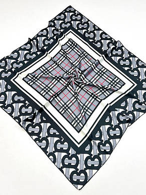 Шовкова брендова хустка Burberry 90*90 см сіра ручна обробка краю, фото 1