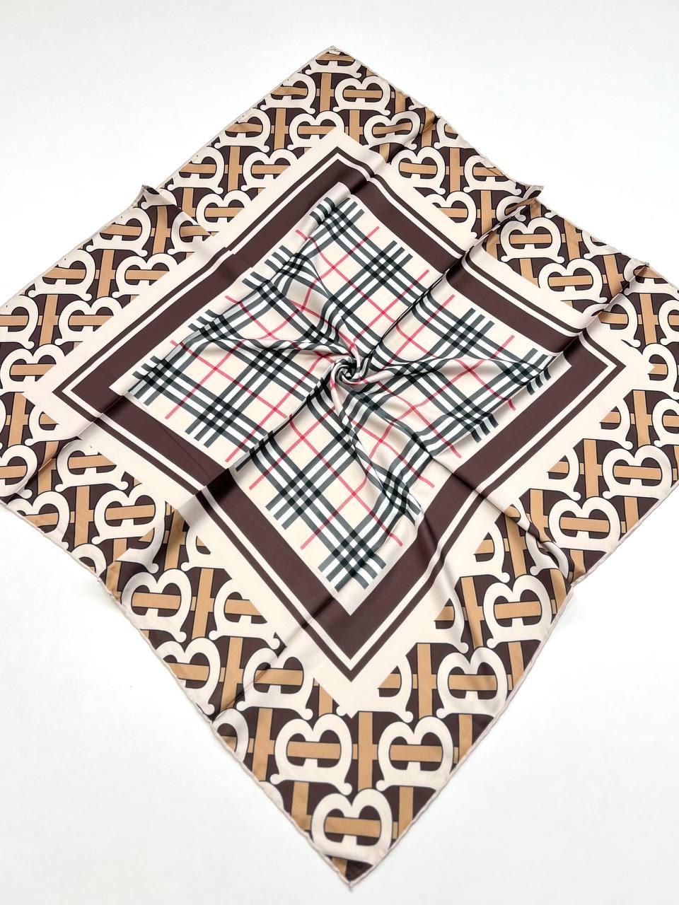 Шовкова брендова хустка Burberry 90*90 см бежева ручна обробка краю