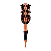 Щетка-брашинг для укладки волос продувная комбинированная щетина деревянная ручка коричневая диаметр 16 мм