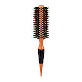 Щітка-брашинг для укладання волосся продувна комбінована щетина дерев'яна ручка коричнева діаметр 16 мм