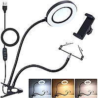 Лупа-лампа 22155А 5x, лупа Ø100мм, на прищіпці, з тримачем «третя рука», підсвіткою