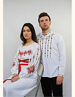 Парні вишиванки білі лляні з безкінечниками із кольоровою вишивкою сукня + сорочка XL