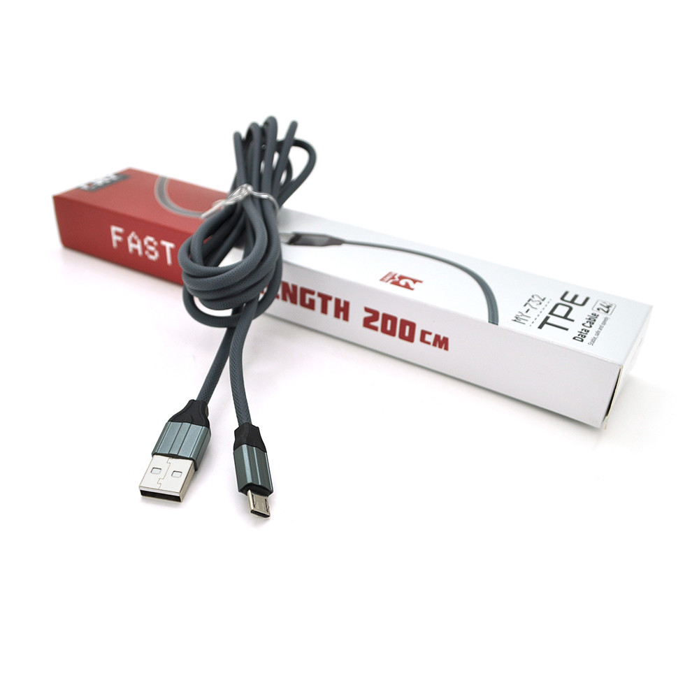 Кабель EMY MY-732, Micro-USB, 2.4 A, Silver, довжина 2 м, BOX