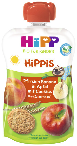 Пюре пауч Яблуко-Банан-Персик с дитячим печивом Hipp, 100г
