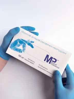 Рукавички блакитні нітрилові оглядові без пудри, MEDICAL PROFESSIONAL™, розмір ХС ( універсального призначення)