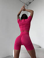 Одяг для йоги та фітнесу Жіночий спортивний безшовний пушап костюм із шортами та топом рожевий